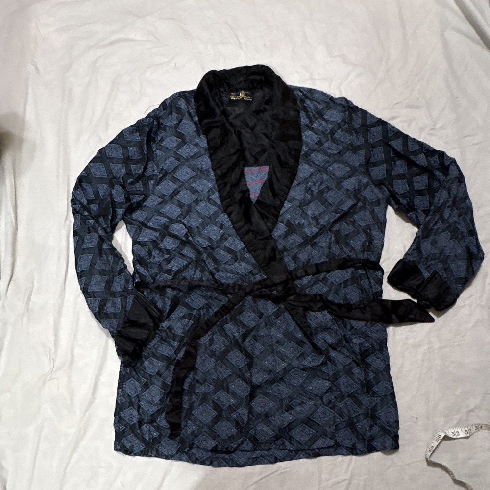 Vintage Towncraft Penneys Mens XL Smoking Robe 40-48 Satin Geometric Lounge